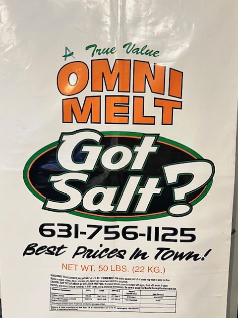 Bagged Salt — Omni Melt — Winter & Ice Control material at the Omni Landscape & Garden Supply yard on Long Island