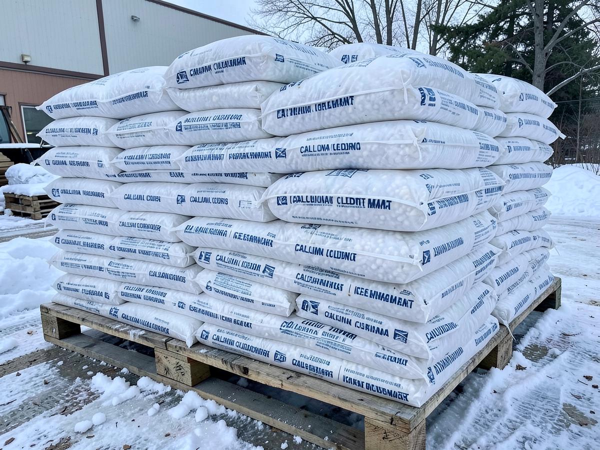 Peladow Calcium Chloride — Winter & Ice Control material at the Omni Landscape & Garden Supply yard on Long Island