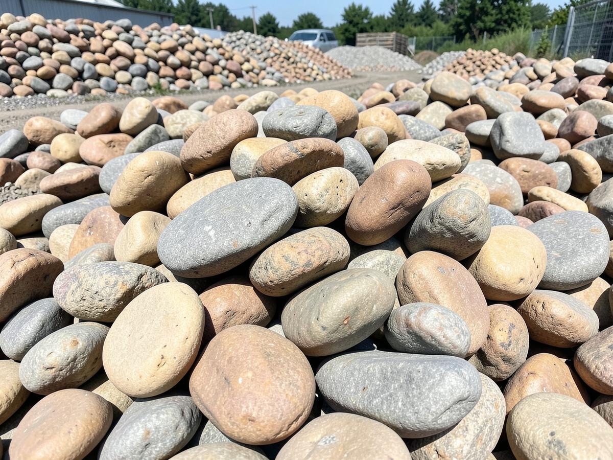 River Rock — Stone & Aggregate material at the Omni Landscape & Garden Supply yard on Long Island